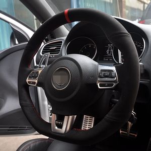 Red Marker Black Suede Car Steering Wheel Cover for Volkswagen Golf GTI MK6 VW Polo GTI Scirocco R Passat CC R Line