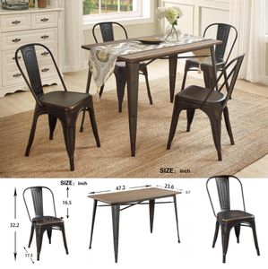 US Stock U_style Antyczne częściowy metalowy zestaw jadalni z krzesłami z drewnianym drewnem Krzesło jadalni Meble SL000024DAA