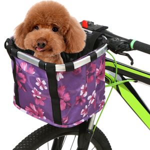Wholesale bike basket dog carrier resale online - Collapsible Bike Basket Flower Printed Small Pet Cat Dog Carrier Bag Detachable Bicycle Handlebar Front Basket Cycling Front Bag Handbag