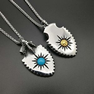 Pendant Necklaces Punk Retro Stainless Steel Turquoises Eagle Claw Shield For Men Rock Jewelry Drop