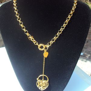 colar de ouro sólido senhoras venda por atacado-3D filigrana das senhoras do coração Pendant fixo Colar Amarelo Belas Solid Gold G F Layered Eterno Classics
