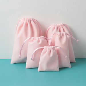 50pcs Pink Thick Velvet Jewelry Gift Bags with Cord Drawstring Dust Proof Jewellery Cosmetic Storage Crafts Packaging Pouches for Boutique Retail Shop