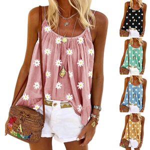 Women s Tanks Camis Summer Women Embroidery Vest Little Daisy Print Camisoles Round Neck Camisole Tops Arrival