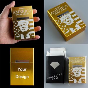 Custom Design Trump Presidential Election Vote Compete Laser Reusable Fashional Magnet Aluminium Alloy Cigarette Box Case DHL Free Shipping