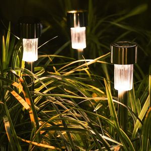 Vente en gros 12 pcs jardin extérieur en acier inoxydable Lampes à gazon éclairage extérieur solaire LED paysage Réverbère Cour lampe lumière blanche