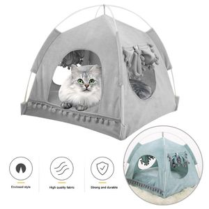 hayvan mağaraları yatakları toptan satış-Kedi Yatakları Mobilya Pet Yatak Kediler Köpekler Için Yumuşak Yuva Kennel Mağarası Ev Uyku Tulumu Çıkarılabilir Mat Pad Çadır Evcil Kış Sıcak Rahat