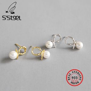Stud S STEEL Freshwater Pearl Earrings For Women Sterling Silver Gold Earring Pendientes De Perlas Agua Dulce Y Plata