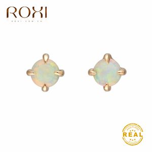 Stud ROXI Small Round White Fire Opal Earrings For Women Gold Filled Cute Korean Fashion Jewelry Wedding Earings