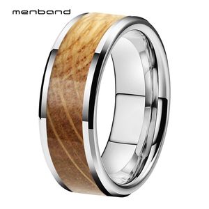 Wholesale mens wood wedding bands resale online - Wedding Rings Men Women Engagement Bands Tungsten Carbide With Real Whiskey Barrel Oak Wood Inlay MM MM Ring Box Available