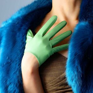 womens green gloves оптовых-Пять пальцев перчатки Extra Colled Fashion Faux кожаные овчины см фисташки светло зеленые женщины PU WPU194