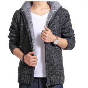 breiter pullover großhandel-Eindickung Mantel mit Kapuze Langarm Zipper Pullover Mäntel Homme Winter Weit Taillierte Outwear Mens Plus Velvet