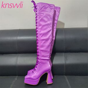 Wholesale woman stage for sale - Group buy Boots Satin Candy Color Stage Show Shoes Women High Heel Over The Knee Ladies Strange Style Platform Thigh Woman