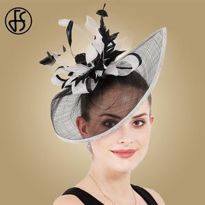 FS Pink Wedding Mesh Fascinators Hat For Women Feather Flower Party Fedora Pillbox Hats