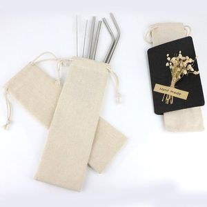 Bärbar Dricker Straw Storage Bag av Burlap Bomull Linen Liten Tyg påse för Picnic Travel Drawstring Bag DHB1292