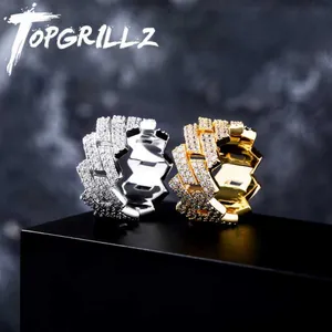 Cluster Rings TOPGRILLZ Hip Hop Iced Out Cuban Ring Men s Prong Setting Gold Silver Color Jewerly Bling Cubic Zirconia Charm Jewelry