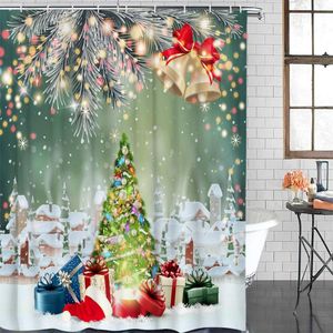 fabric shower curtain toptan satış-Duş Perdeleri Banyo Su Geçirmez Perde Noel Çan Köyü Kar Kumaş Ev Dekorasyonu