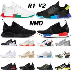 siyah nmd runner ayakkabı toptan satış-NMD R1 V2 Racer Erkek Kadın Koşu Ayakkabıları Mexico City Yanardöner Siyah Beyaz Nerd Boş Tuval Oreo Spor Eğitmenler Runner Açık Sneakers