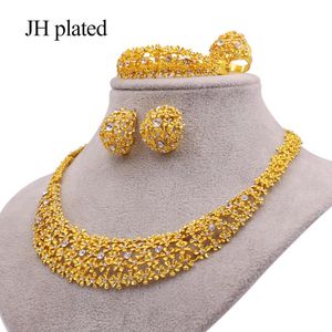 Earrings Necklace Jewelery Set Dubai K Gold Color Jewelry Sets African Wedding Gifts Lady Party For Women Bracelet Ring Bridal