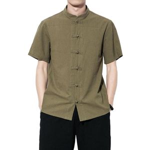 ingrosso colletto tradizionale cinese-Camicie casual da uomo Cinese tradizionale Tang Tang Tang Suit Men Solid Color Stand Collar Manica corta per allentato Plus Size XL Top