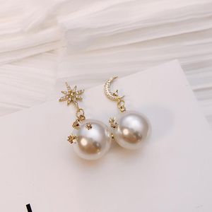 Wholesale rhinestone star earrings for sale - Group buy Stud Korean Pearl Asymmetric Star Moon Earrings For Women Girl Gift Fashion Crystal Rhinestone Pendientes Brincos Jewelry