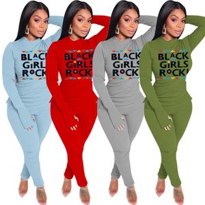 pamuk pijama xl toptan satış-1 Takım Bırak Gemi Kadınlar Siyah Kızlar Kaya Mektupları Eşofman Bahar Moda Kıyafetler Iki Parçalı Giyim T shirt Bluz Tayt Takım E122407