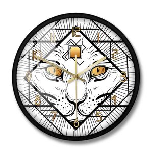 настенные часы для кошек оптовых-Настенные часы татуировки стиль дьявола кошка голова молчаливые движения часы готический дом декор темный ведьмы с тремя глазами декоративные