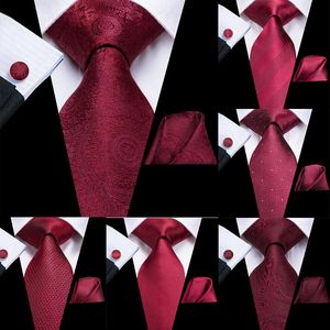 Bow krawaty Hi Tie projektant Mężczyźni Krawat Burgundii Paisley Solid Silk Wedding Rem for Hanky Cufflinks Zestaw Business Party Drop