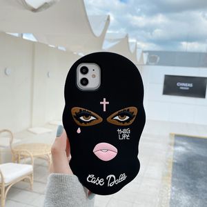 3D Maskerpoppen Siliconen Telefoon Case voor iPhone PRO MAX PLUS X XS XR Meisje Tear Jesus Cross Goon Thug Life Women Cover