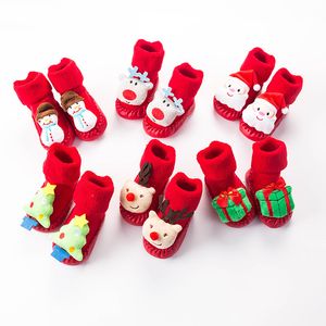 Dziecko skarpetki bawełniane noworodka Boże Narodzenie czerwony podłogi non slip socks elk santa klauzula niemowlę dziewczyna chłopiec kreskówka gruby na zimę
