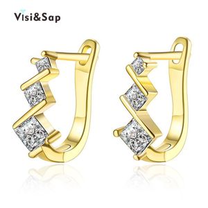 Visisap Dazzling Square Stones Earring Yellow Gold Color Hoop Earrings For Women Jewellery Gifts Brincos Fashion Jewelry VAKE129