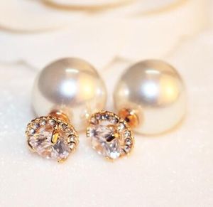 doppelte seiten ohrring großhandel-Perlenohrringe schöne Mode Doppel Farbe doppelseitige Ohrringe Zirkon Ohrstecker Schmuck für Frauen Party als Geschenk