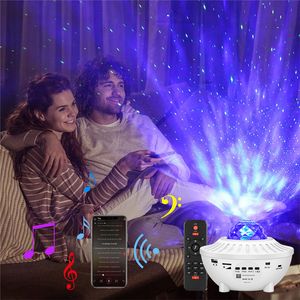 LED Galaxy Projektor Ocean Wave Led Night Light Music Player Remote Star Rotating Night Light Luminaria för barn sovrum lampa