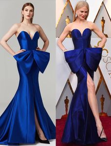 2022 Royal Blue Engagement Formalny Suknia wieczorowa Celebrity Sweetheart Rękawów Tort pociąg Satyna z Bow Prom Party Gokwn Vestido de Fiesta Robe de Soiree