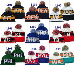 Football City Pom Letter Beanie Premium Embroidered Patch Winter Soft Thick Beanie Skully Hat Cuffed Winter Knit Toque Cap