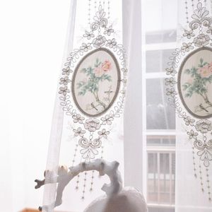 ovale fenster großhandel-Rosa Blumen bestickter Tüllvorhang für Wohnzimmer Patch Oval Spiegel Sheer Spitze Welle Boden Balkon Fenster Gaeze Tende JS220C