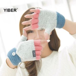 Wholesale glove without fingers resale online - Five Fingers Gloves Winter Warm Thickening Wool Knitted Flip Cover Fingerless Exposed Finger Thick Without Mittens Women Glove1