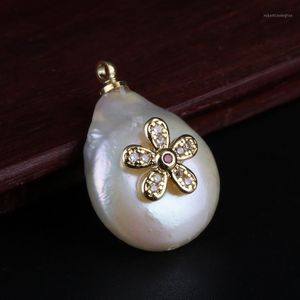 ingrosso choker di perle con fascino-Charms Gold Tiny White CZ Crystal Flower Real Freshwater Pearl Badel Pendant Charm per gioielli fai da te facendo orecchino choker1