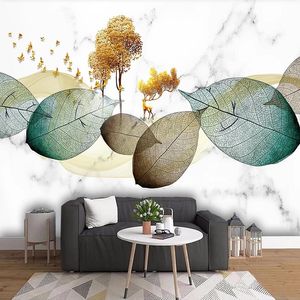 Custom Wall Cloth Modern Abstract Ink Painting leaves Wallpaper Living Room Bedroom Background Wall Covering D Home Deco Muralr