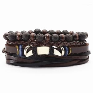 Wholesale fish charms for men for sale - Group buy Tennis Fashion Hooks Fish Cross Heart Spike Charm Black Brown Leather Bracelets Women Men Wood Beads Male Gift Jewelry Freely