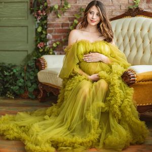 Fancy A Line Prom Dresses for Photoshoot Pregnant Women Ruffle Maternity Gowns Custom Made See Thru Lace Up Robes