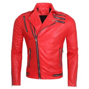 estilo michael jackson al por mayor-Faída de cuero para hombre Fall abrigo de motocicleta roja europea y americana marca Michael Jackson Jacket Designer Mens Auto S18971