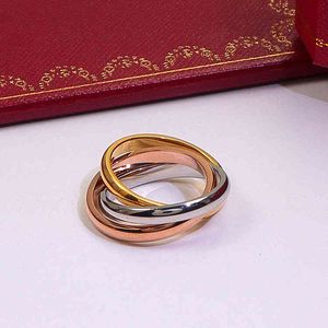 Hot Selling car tier high end jewelry for men and women Three Ring Color Stainless Steel Ring k Rose Gold Furnace Plated Titanium Steel Splicing