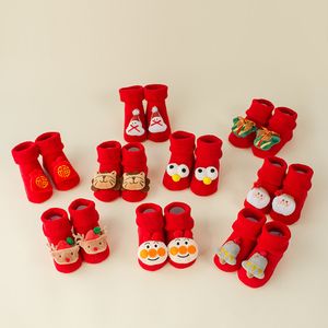 Christmas Lovely Non Slip Room Socks Cartoon Doll Baby Crawling Toddler Shoes Socks Winter Baby Thickened Red Floor Socks VTKY2076