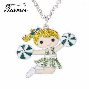 Pendant Necklaces Teamer Fashion Jewelry Crystal Cheering Girl Necklace For Birthday Gifts Adjustable Chain Green Red Accessory1