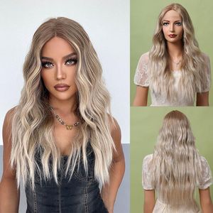 Top Closures HENRY MARGU Long Ombre White Brown Blonde Lace Front Synthetic Hair Frontal For Women Cosplay Heat Resistant