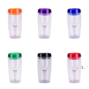 yeniden kullanılabilir parti kupaları toptan satış-8 Renkler Kapaklı Plastik Tumblers Olarak Oz Kullanımlık Şarap Parti Suyu Soğuk İçecekler Fincan HWA11752