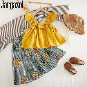 Wholesale summer clothes for teenage girls resale online - Jargazol Teenage Girls Clothing Summer Pineapple Printed Flying Sleeve Shirt long Skirt Kids Clothes Chiffon Korean Outfits1