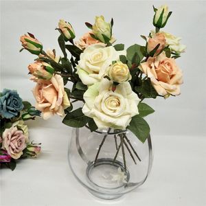 2頭の人工的なローズエッジカールシミュレーションバラの花の結婚式の家の装飾偽の花バレンタインの日ギフト6色T9i001012