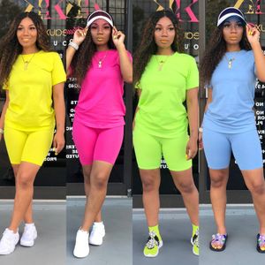 i̇ki parçalı eşofman şort toptan satış-Bayan Giyim Iki Parçalı Yaz Kıyafetleri Parça Set Eşofman Katı Renk T Shirt ve Şort Koşu Sweatsuit Artı Boyutu Giyim