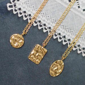 joyería de la moneda de oro 14k al por mayor-MICCI Wholale Custom k k chapado en oro Stainls Joyería de acero Oval Monedero Martillo cuadrado Colgante Colgante